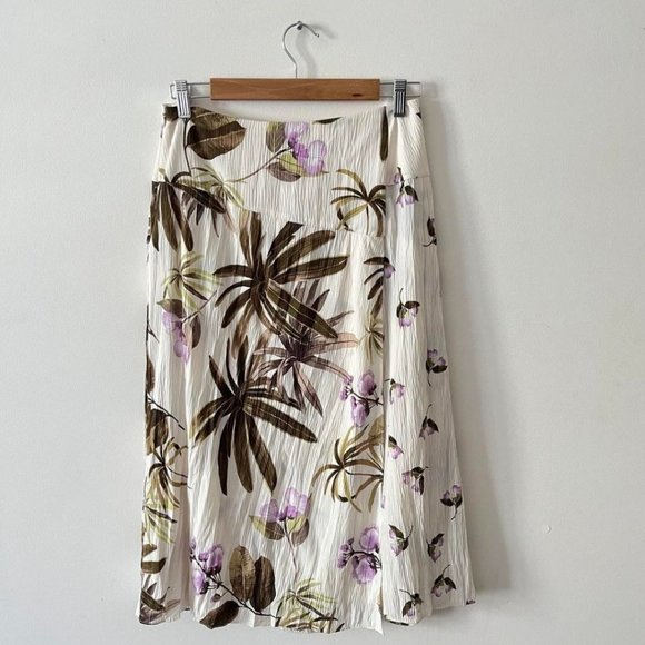 Vince Tropical Garden Flowers Palm Trees Print Crepe Midi Skirt Size 4 - Picture 4 of 10